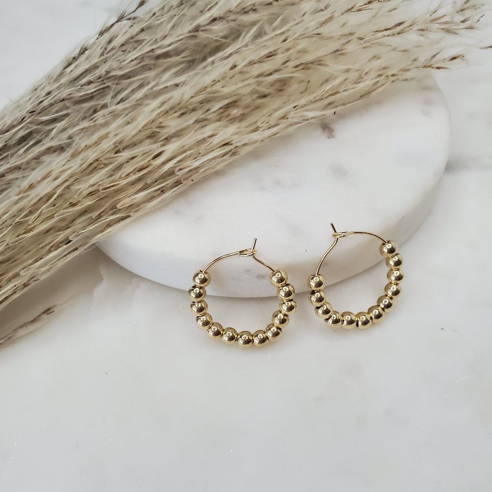 5 for $25 Gold Color Beaded Small Hoop Earrings - Picture 4 of 5